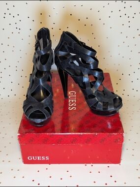 Guess Black Strappy Cutout Stiletto Heels